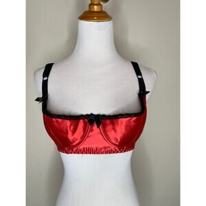 Bra Red Satin Underwire Push Up Bra / Boning Sz 34D / DD